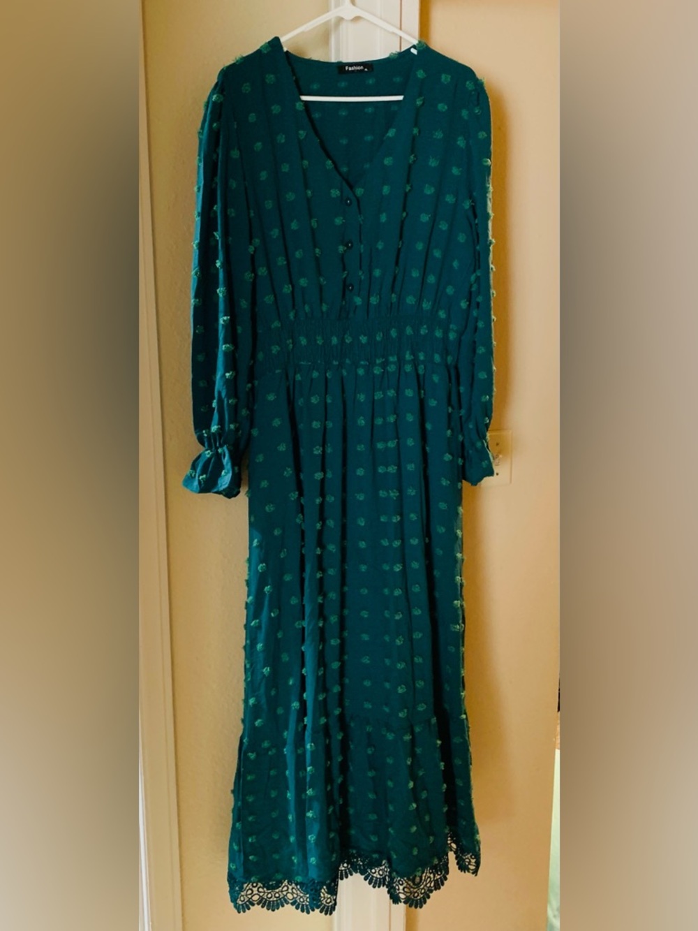 Teal Textured Long-Sleeve Midi Dress